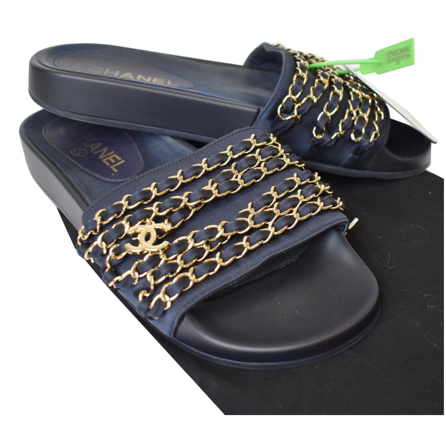 CHANEL Suede Chain Flat Sandals 41 Black 411341  FASHIONPHILE